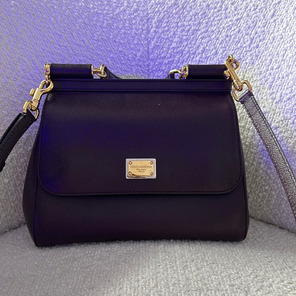 Dolce & Gabbana Sicily medium satchel bag, deep plum color.